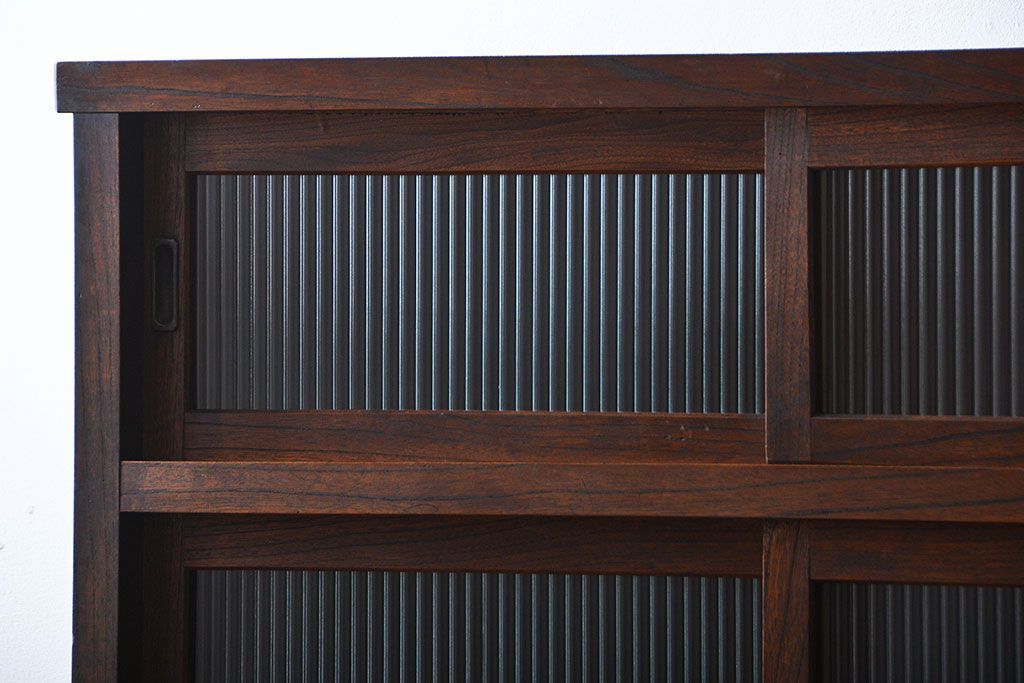 アンティーク家具　アンティーク　モールガラス入り!古い木製の縦型重ね収納棚