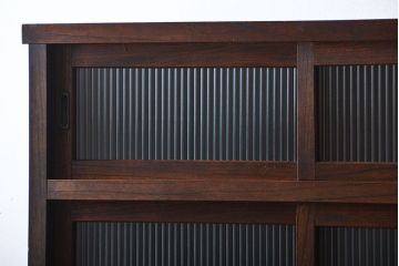 アンティーク家具　アンティーク　モールガラス入り!古い木製の縦型重ね収納棚