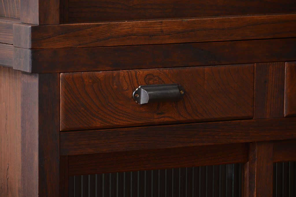 アンティーク家具　アンティーク　モールガラス入り!古い木製の縦型重ね収納棚