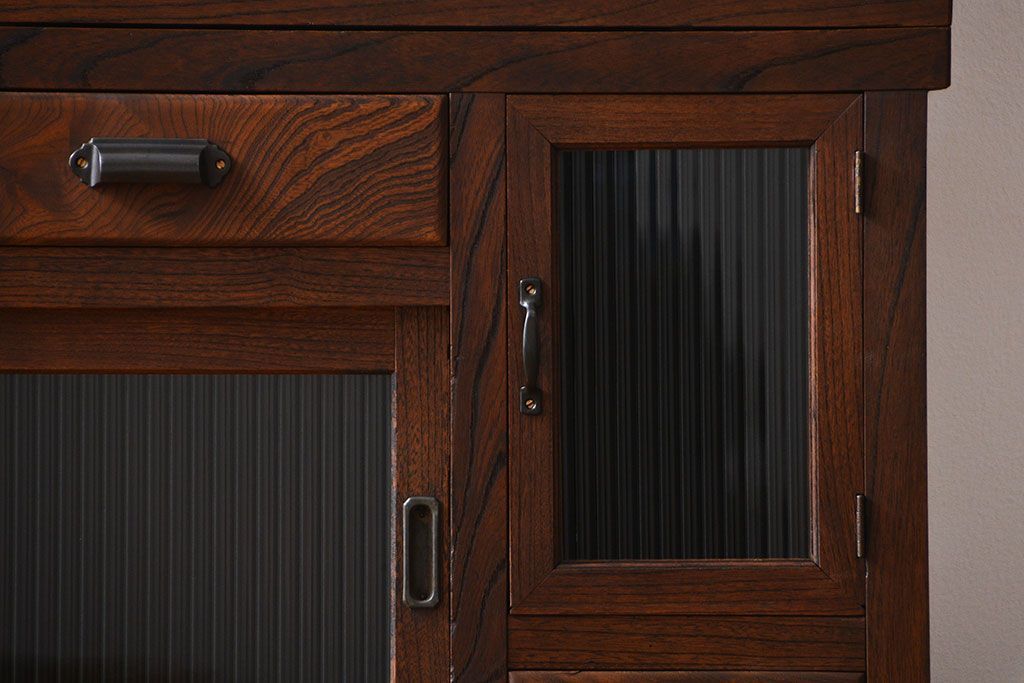 アンティーク家具　アンティーク　モールガラス入り!古い木製の縦型重ね収納棚