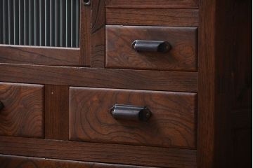 アンティーク家具　アンティーク　モールガラス入り!古い木製の縦型重ね収納棚