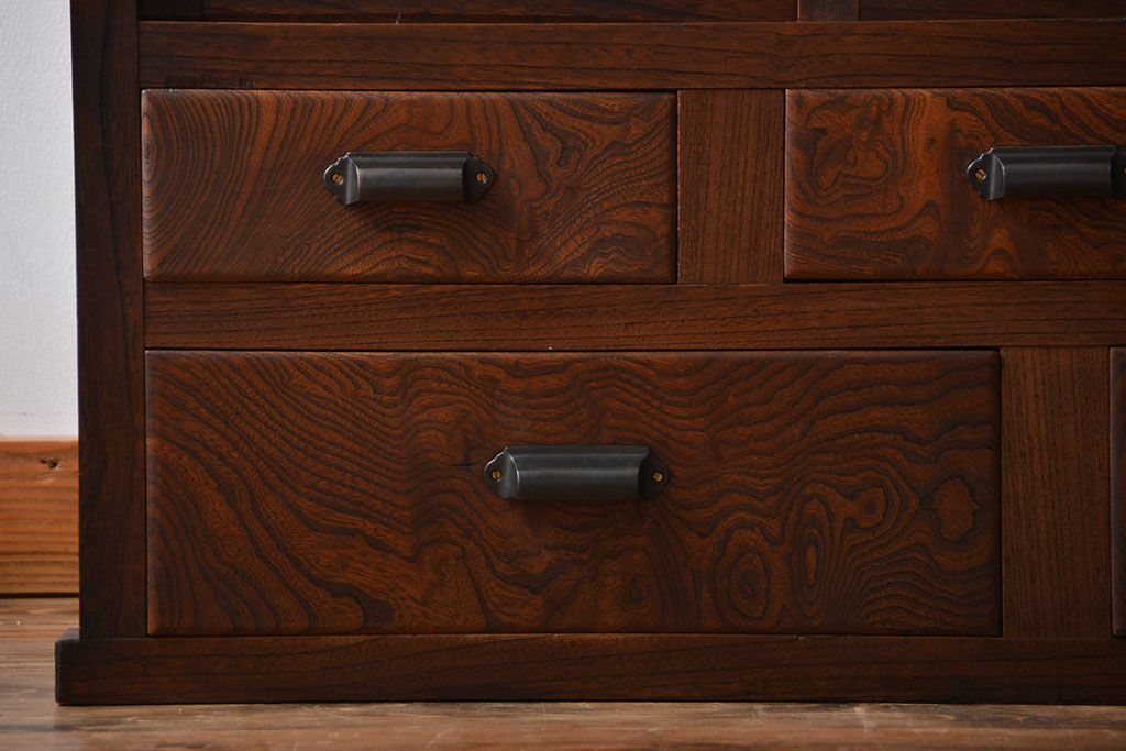 アンティーク家具　アンティーク　モールガラス入り!古い木製の縦型重ね収納棚