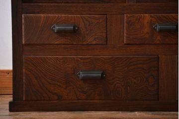 アンティーク家具　アンティーク　モールガラス入り!古い木製の縦型重ね収納棚