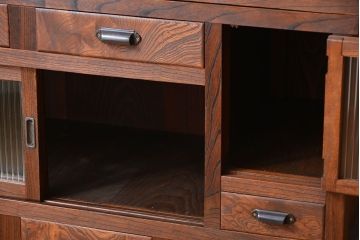 アンティーク家具　アンティーク　モールガラス入り!古い木製の縦型重ね収納棚