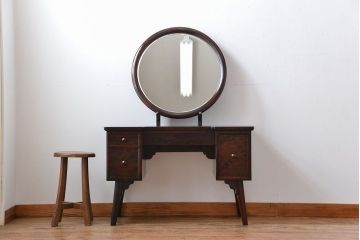 中古　松本民芸家具　丸型一面鏡のドレッサー(定価約30万円)
