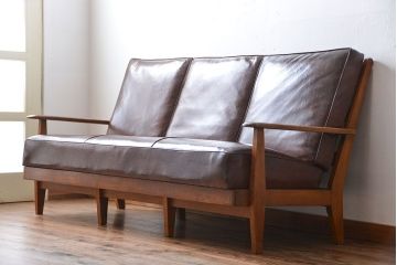 レトロ家具　昭和レトロ　古いナラ材!和製アンティークの3人掛けソファ