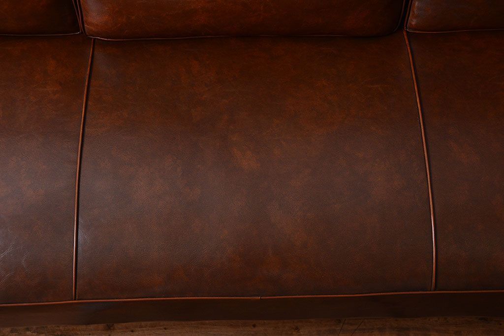 レトロ家具　昭和レトロ　古いナラ材!和製アンティークの3人掛けソファ