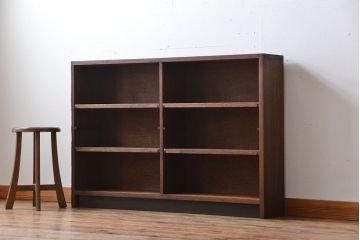 アンティーク家具　アンティーク　古い木製のシンプルな薄型本棚(2)