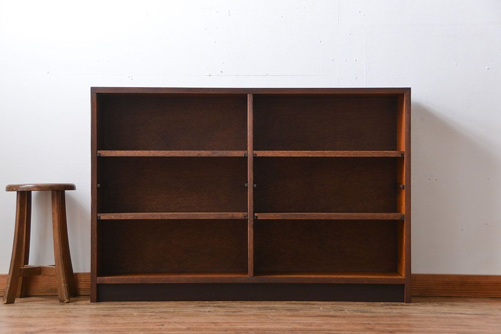 アンティーク家具　アンティーク　古い木製のシンプルな薄型本棚(2)