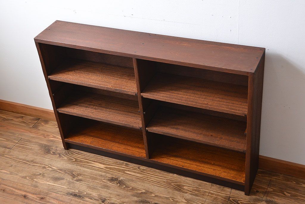 アンティーク家具　アンティーク　古い木製のシンプルな薄型本棚(2)