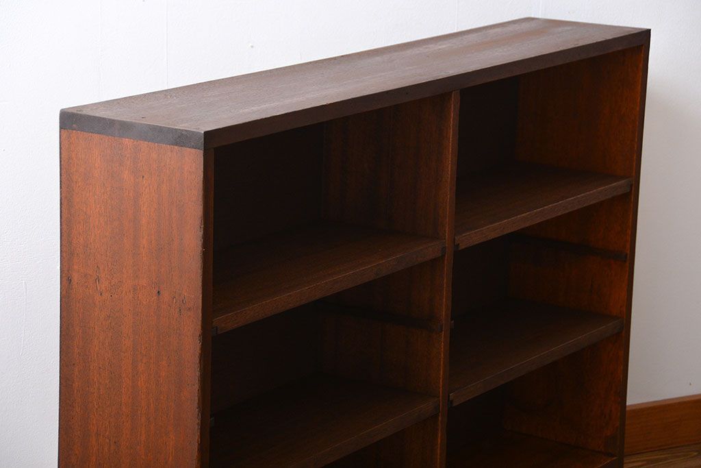 アンティーク家具　アンティーク　古い木製のシンプルな薄型本棚(2)