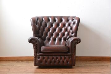 アンティーク家具　イギリスアンティーク　本革1人掛けチェスターフィールドソファ