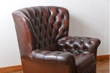 アンティーク家具　イギリスアンティーク　本革1人掛けチェスターフィールドソファ