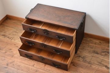 アンティーク家具　アンティーク　桐材!金具が立派な時代箪笥ローボード(3、桐箪笥、桐たんす)