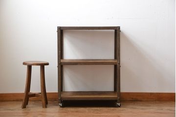 レトロ家具　昭和レトロ　古材と古いアイアンのアンティークキャスターワゴン