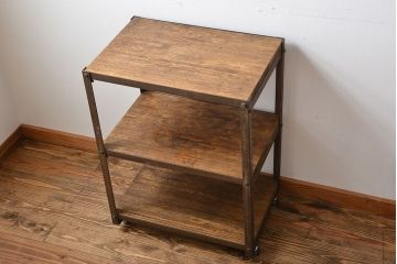 レトロ家具　昭和レトロ　古材と古いアイアンのアンティークキャスターワゴン
