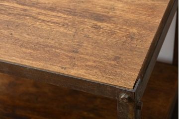 レトロ家具　昭和レトロ　古材と古いアイアンのアンティークキャスターワゴン