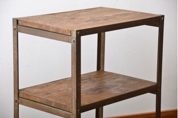 レトロ家具　昭和レトロ　古材と古いアイアンのアンティークキャスターワゴン