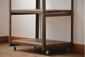 レトロ家具　昭和レトロ　古材と古いアイアンのアンティークキャスターワゴン