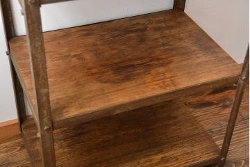 レトロ家具　昭和レトロ　古材と古いアイアンのアンティークキャスターワゴン