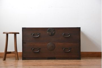 アンティーク家具　和製アンティーク　シンプルな丸金具の時代箪笥ローボード(2)