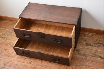 アンティーク家具　和製アンティーク　シンプルな丸金具の時代箪笥ローボード(2)