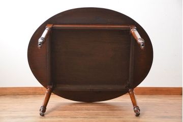 アンティーク家具　イギリスアンティーク　天板マホガニー材のシンプルなラウンドダイニングテーブル