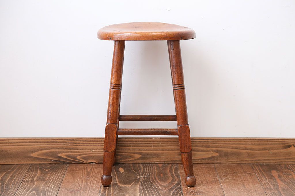 レトロ家具　昭和レトロ　飴色のかわいいアンティーク丸スツール