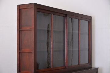 アンティーク家具　和製アンティーク　古い木製の引き戸付き大型重ね収納棚