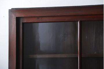 アンティーク家具　和製アンティーク　古い木製の引き戸付き大型重ね収納棚