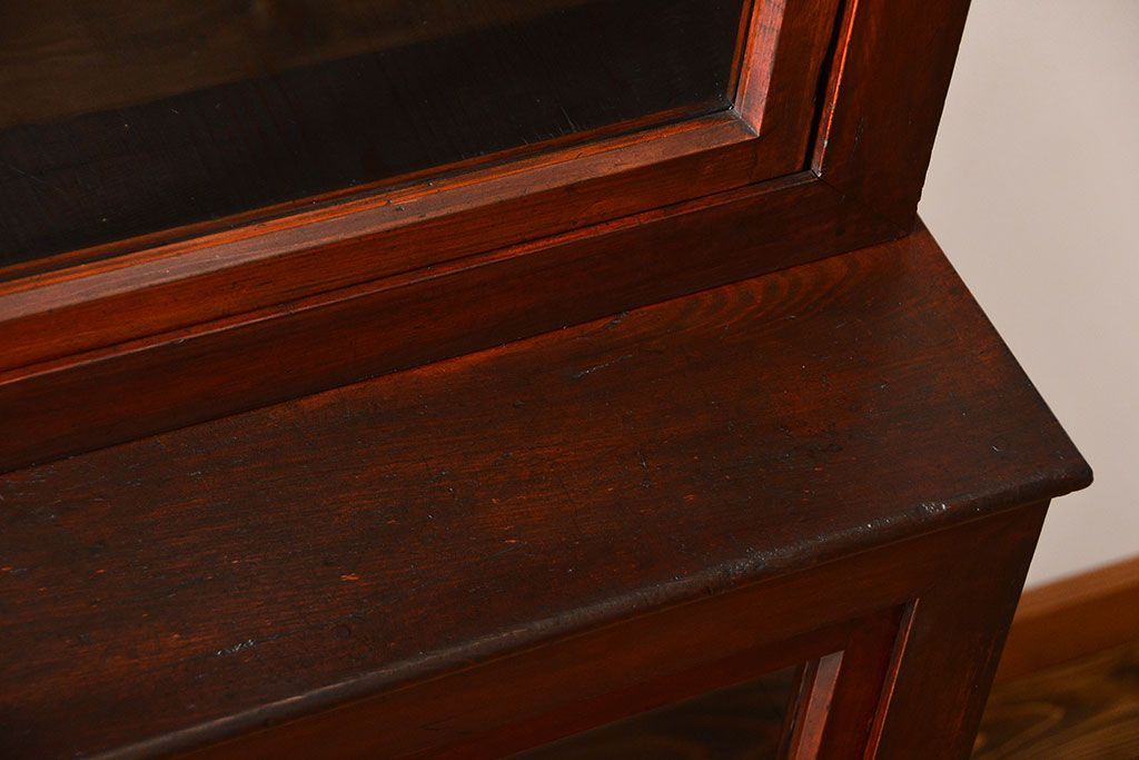 アンティーク家具　和製アンティーク　古い木製の引き戸付き大型重ね収納棚