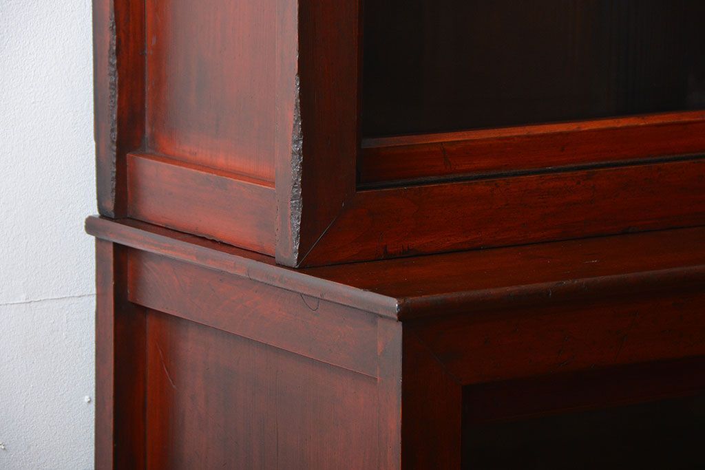 アンティーク家具　和製アンティーク　古い木製の引き戸付き大型重ね収納棚