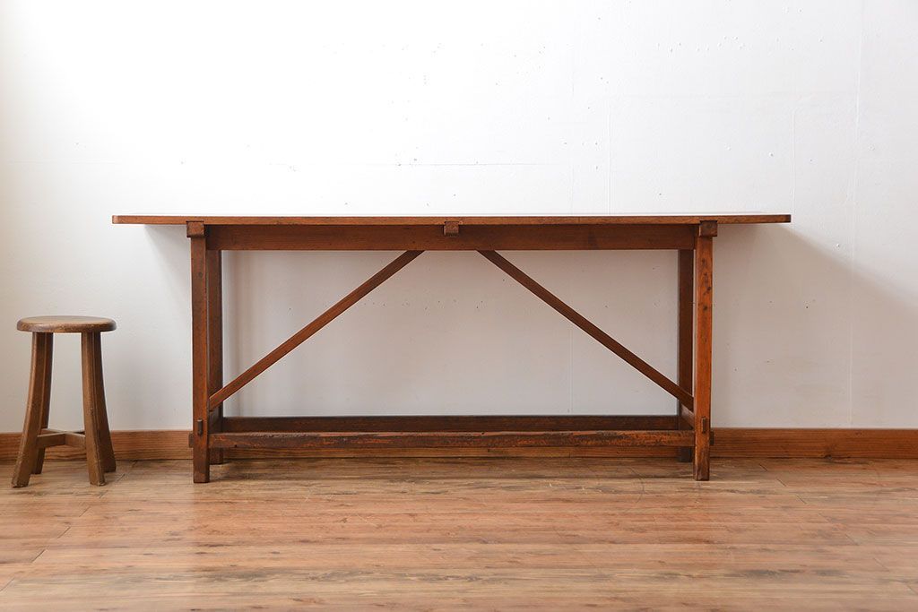 アンティーク家具　アンティーク　古い木製の薄型テーブル(カウンターテーブル・作業台)