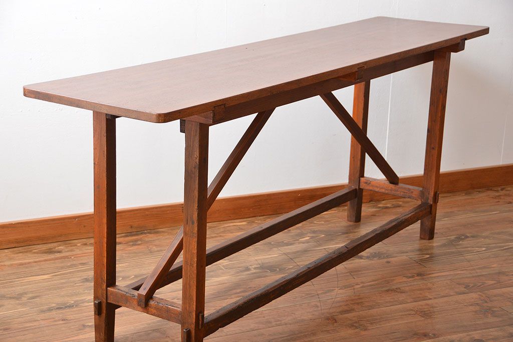 アンティーク家具　アンティーク　古い木製の薄型テーブル(カウンターテーブル・作業台)