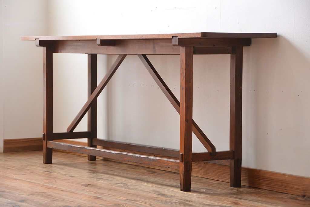 アンティーク家具　アンティーク　古い木製の薄型テーブル(カウンターテーブル・作業台)