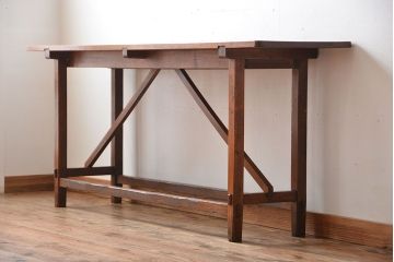 アンティーク家具　アンティーク　古い木製の薄型テーブル(カウンターテーブル・作業台)