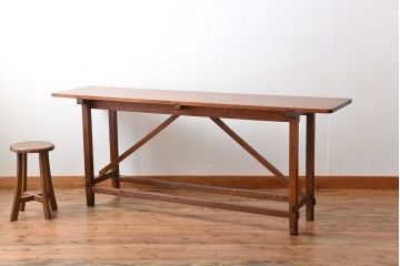 アンティーク家具　アンティーク　古い木製の薄型テーブル(カウンターテーブル・作業台)