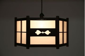 中古　松本民芸家具　B型六角アンドン天井照明