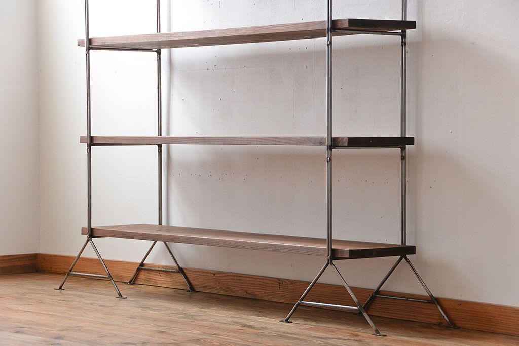 ラフジュオリジナル アイアンの薄型飾り棚【中】(陳列棚、アイアンラック)