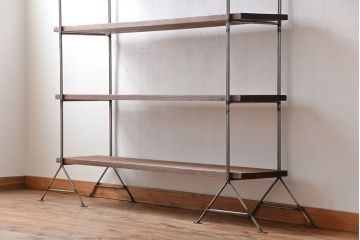 ラフジュオリジナル アイアンの薄型飾り棚【中】(陳列棚、アイアンラック)