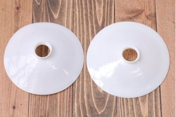 和製アンティーク　昭和レトロな白いガラス平笠照明2個セット(4)