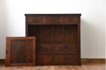 アンティーク家具　古民具・骨董　古い木製の大きな半箪笥(帳場箪笥)