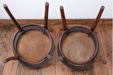 アンティーク家具　 イギリスアンティーク　おしゃれなダブルループベントウッドチェア2脚セット(トーネット・バルーンバック)(2)