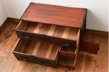 アンティーク家具　和製アンティーク　古い木の味わい深い時代箪笥ローボード(2)