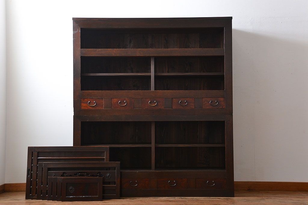 アンティーク家具　古民具・骨董　2段重ねアンティーク五尺水屋箪笥