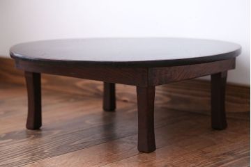 レトロ家具　昭和レトロ　小さな古い木製のアンティーク丸ちゃぶ台(2)