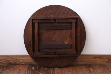 レトロ家具　昭和レトロ　小さな古い木製のアンティーク丸ちゃぶ台(2)