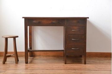 アンティーク家具　和製アンティーク　古いナラ材のシンプルなデスク(片袖机)