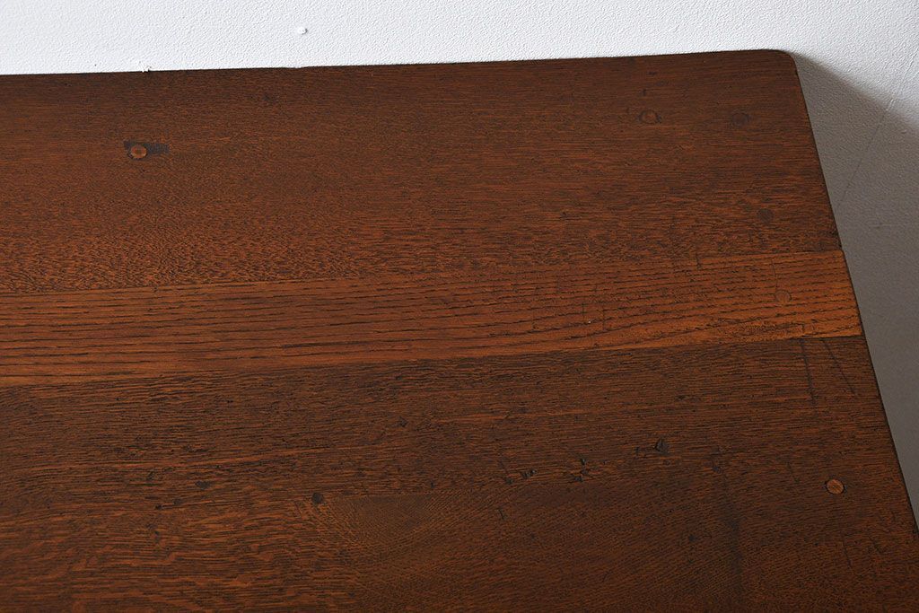 アンティーク家具　和製アンティーク　古いナラ材のシンプルなデスク(片袖机)