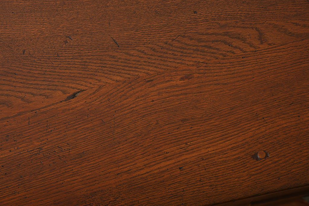 アンティーク家具　和製アンティーク　古いナラ材のシンプルなデスク(片袖机)